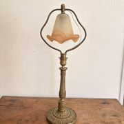 Art Nouveau Table Lamp Brass Gilded Marbled Glass Tulip Nancy School