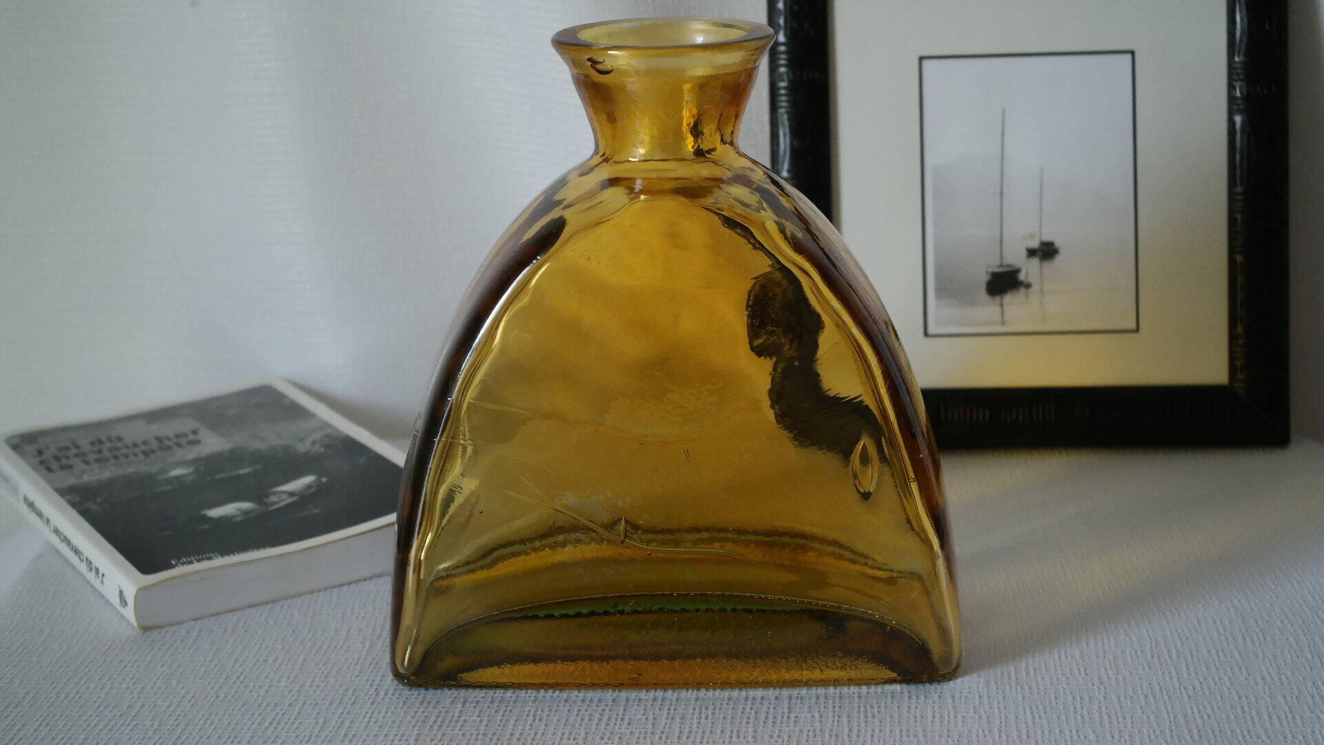 Vintage thick amber glazed glass carafe vase