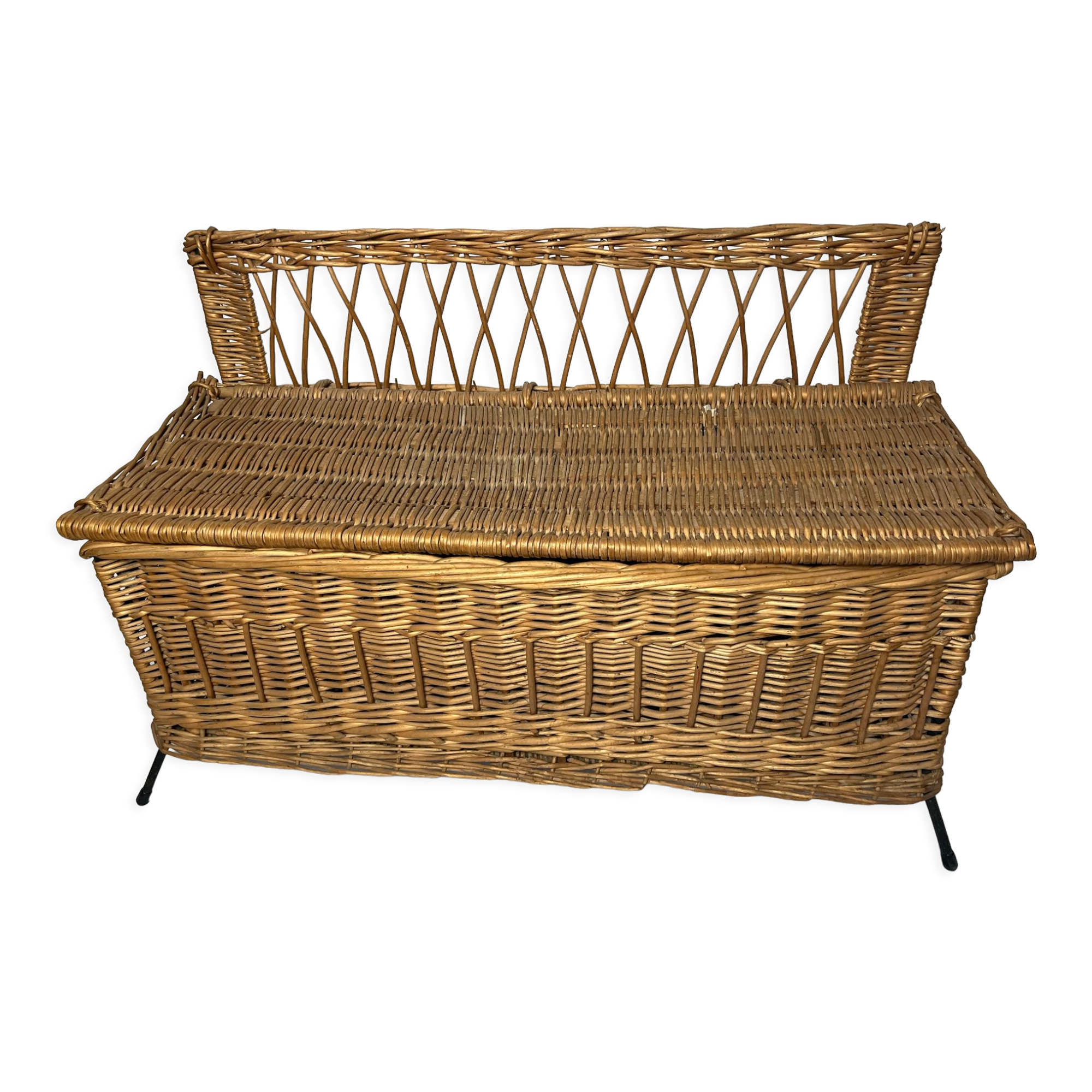 Vintage rattan chest bench child circa 1960
