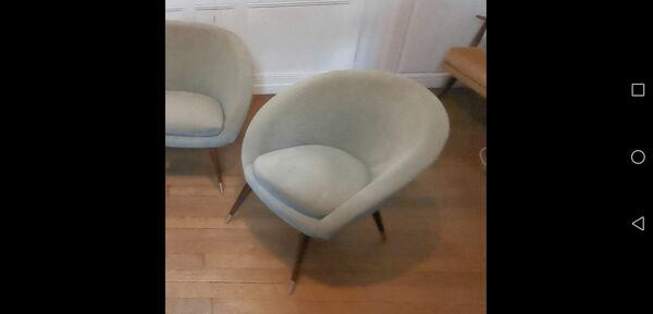 Fauteuil coquillage rond années 50 60 gris vert