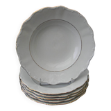 Set of 6 deep porcelain plates. Germany BAVARIA. Gold rim.