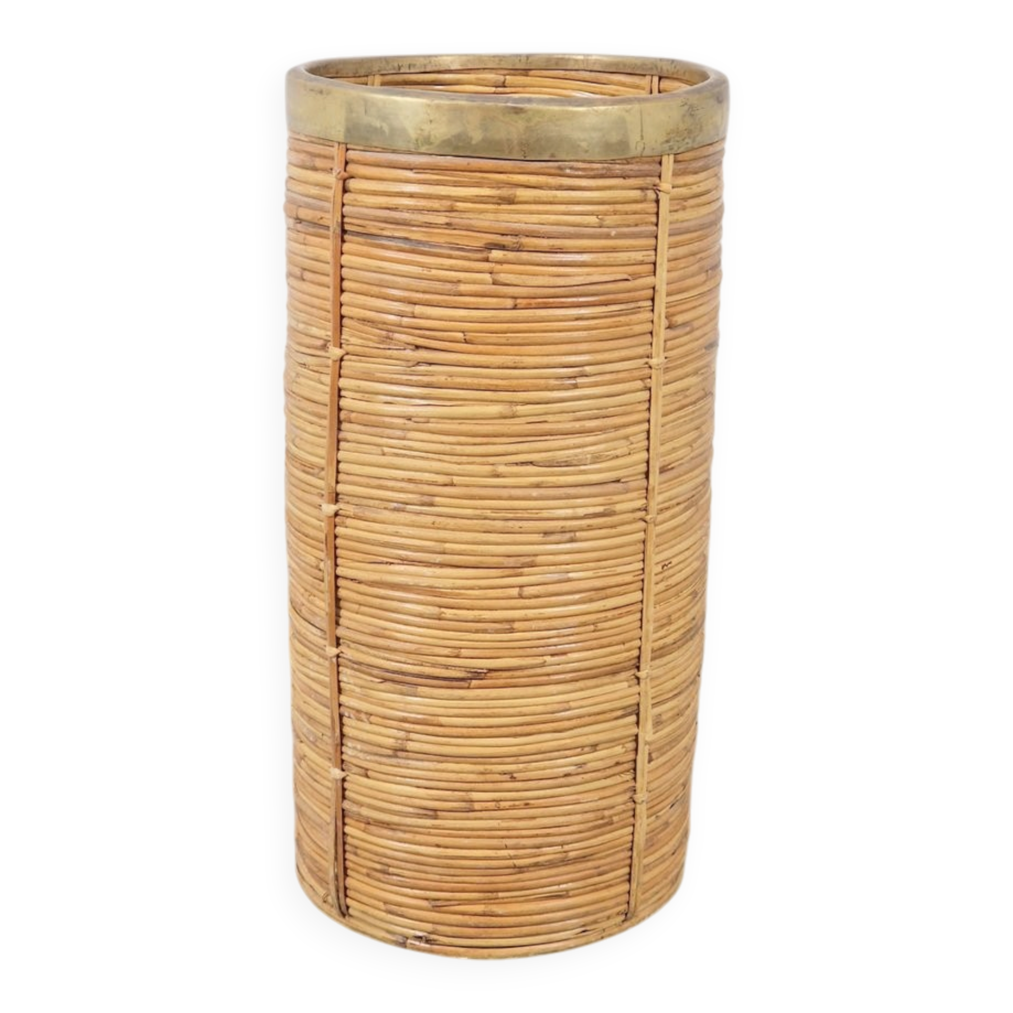 Vintage Bamboo and Brass Umbrella Stand, Italy, 1970s