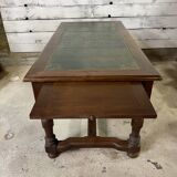 Double-sided desk with leather top