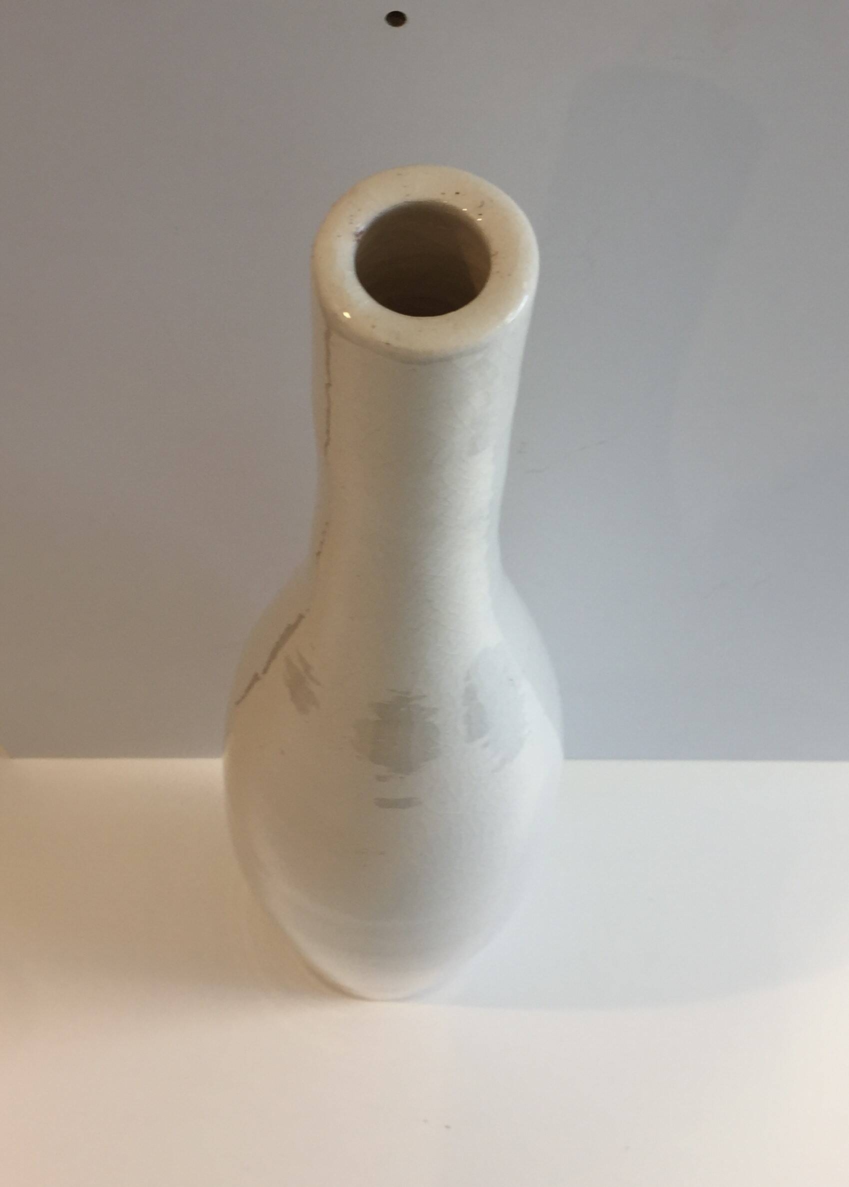 Large Little Girl Vase Long Straight Neck Cylindrical Cracked Glazed Ceramic