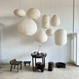 Suspension in rattan and natural japanese linen in the shape of a drop