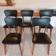 5 chairs in wood and black faux leather, Scandinavian style