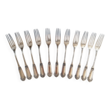 11 Fourchettes à Entrée, Apéritif ou Dessert Métal Argenté Style Art Nouveau 19ème Siècle