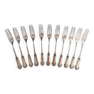 11 Starter, Aperitif or Dessert Forks Silver Metal Art Nouveau Style 19th Century