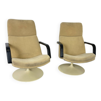 Set of 2 Geoffrey Hartcourt armchairs for Artifort yellow fabric 70s