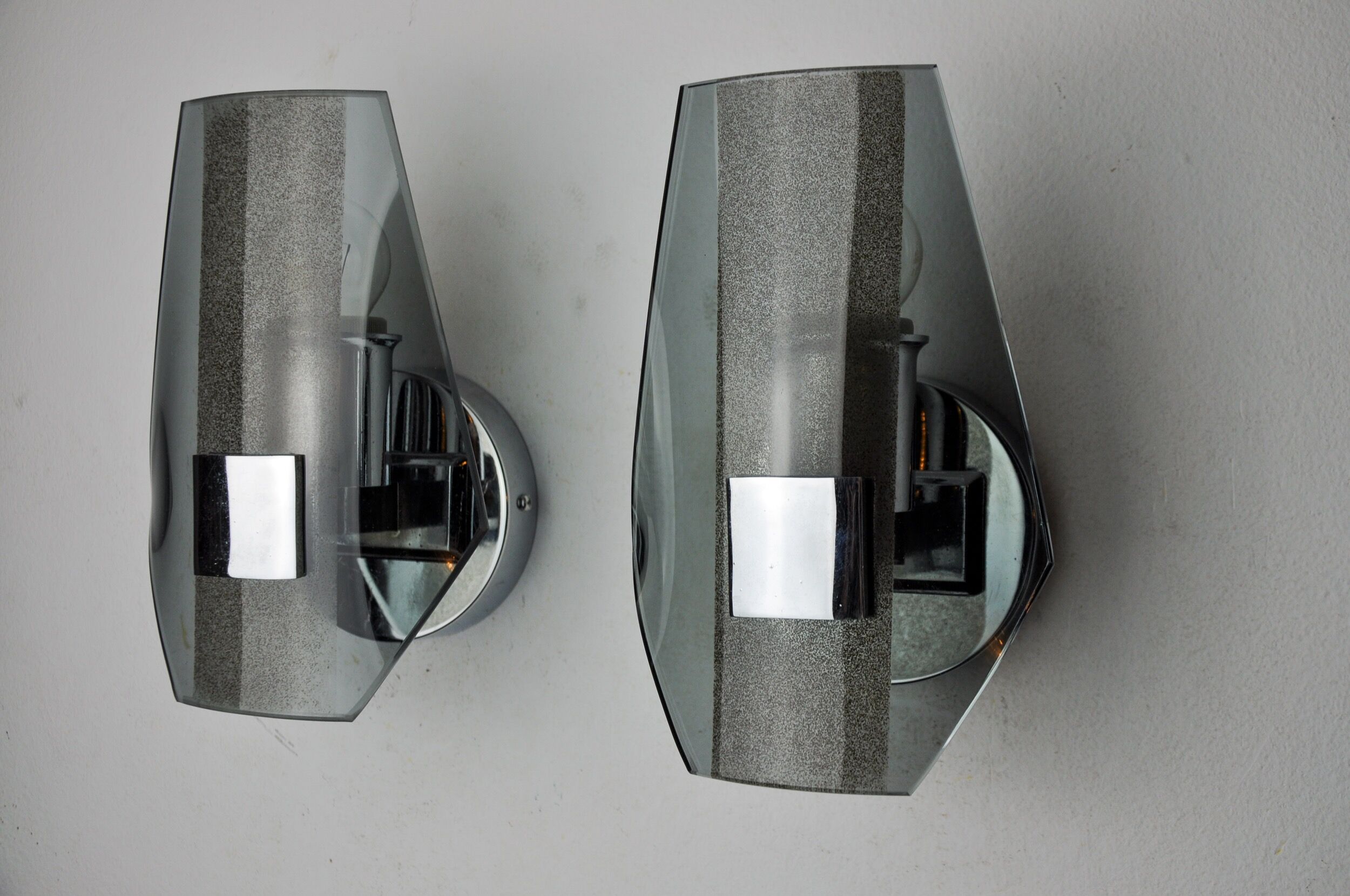 Pair of veca wall lamps, black murano glass, italy 1970