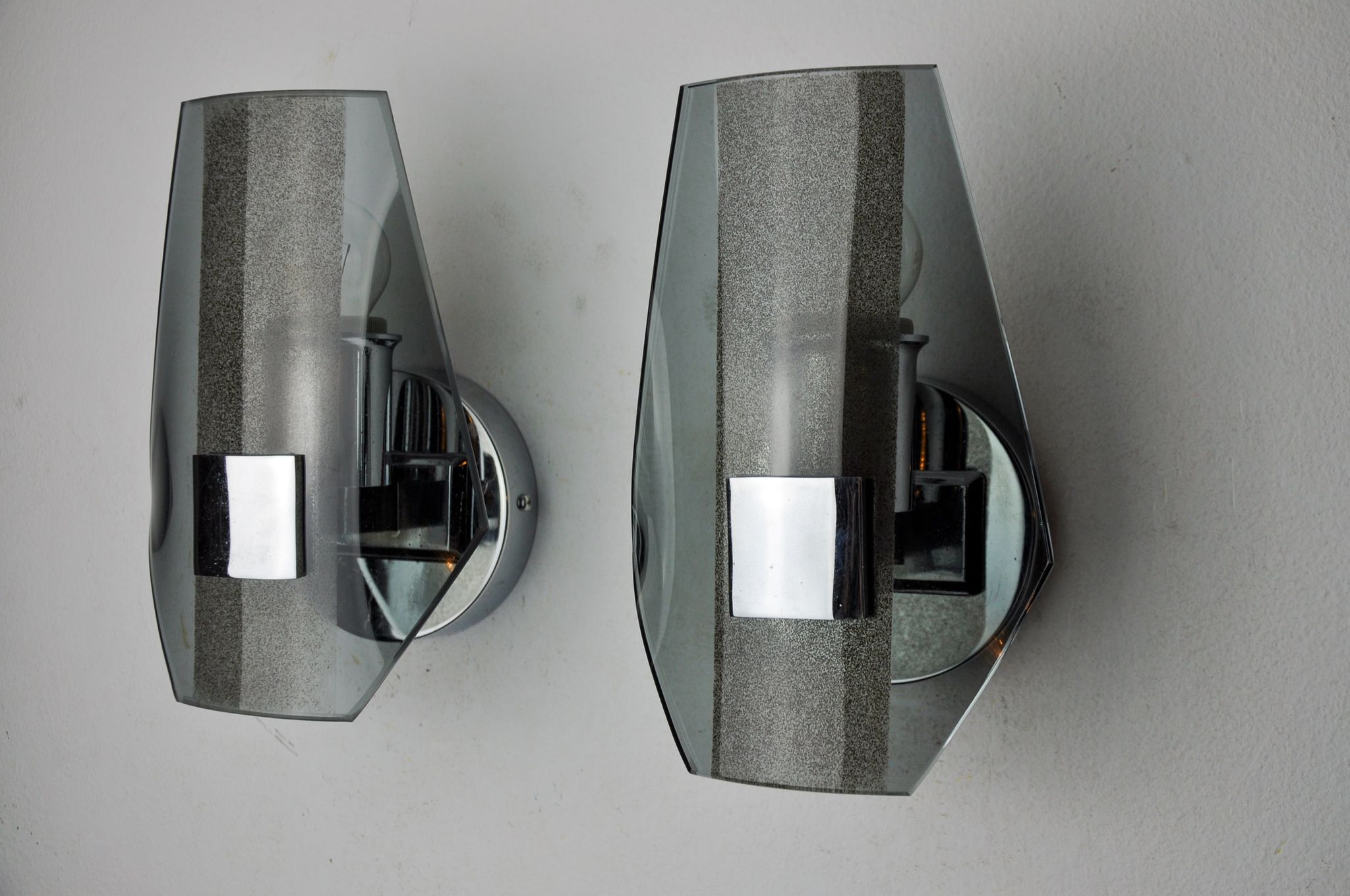 Pair of veca wall lamps, black murano glass, italy 1970