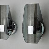 Pair of veca wall lamps, black murano glass, italy 1970