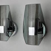 Pair of veca wall lamps, black murano glass, italy 1970