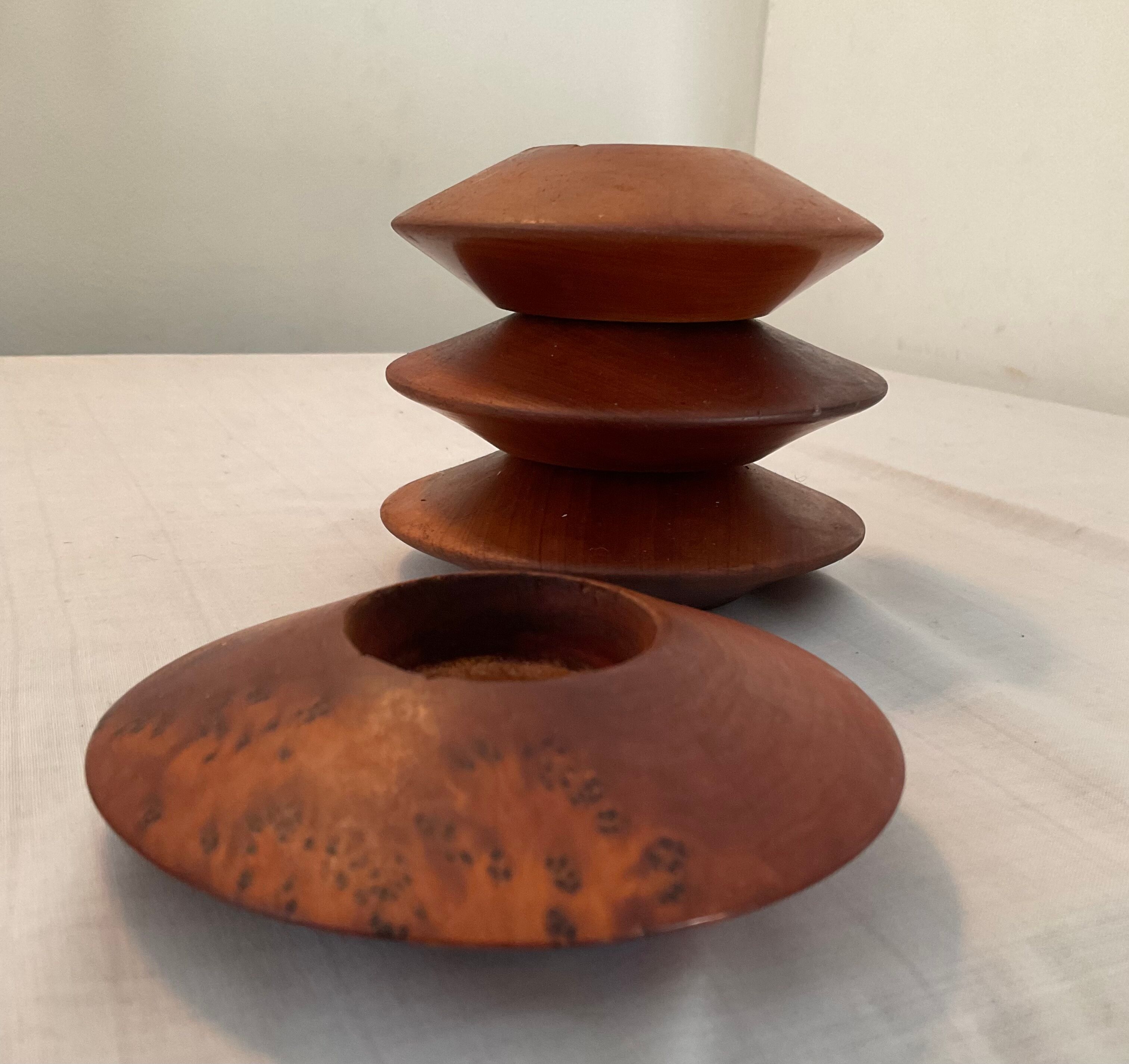Series of 4 vintage elm magnifying glass candlesticks
