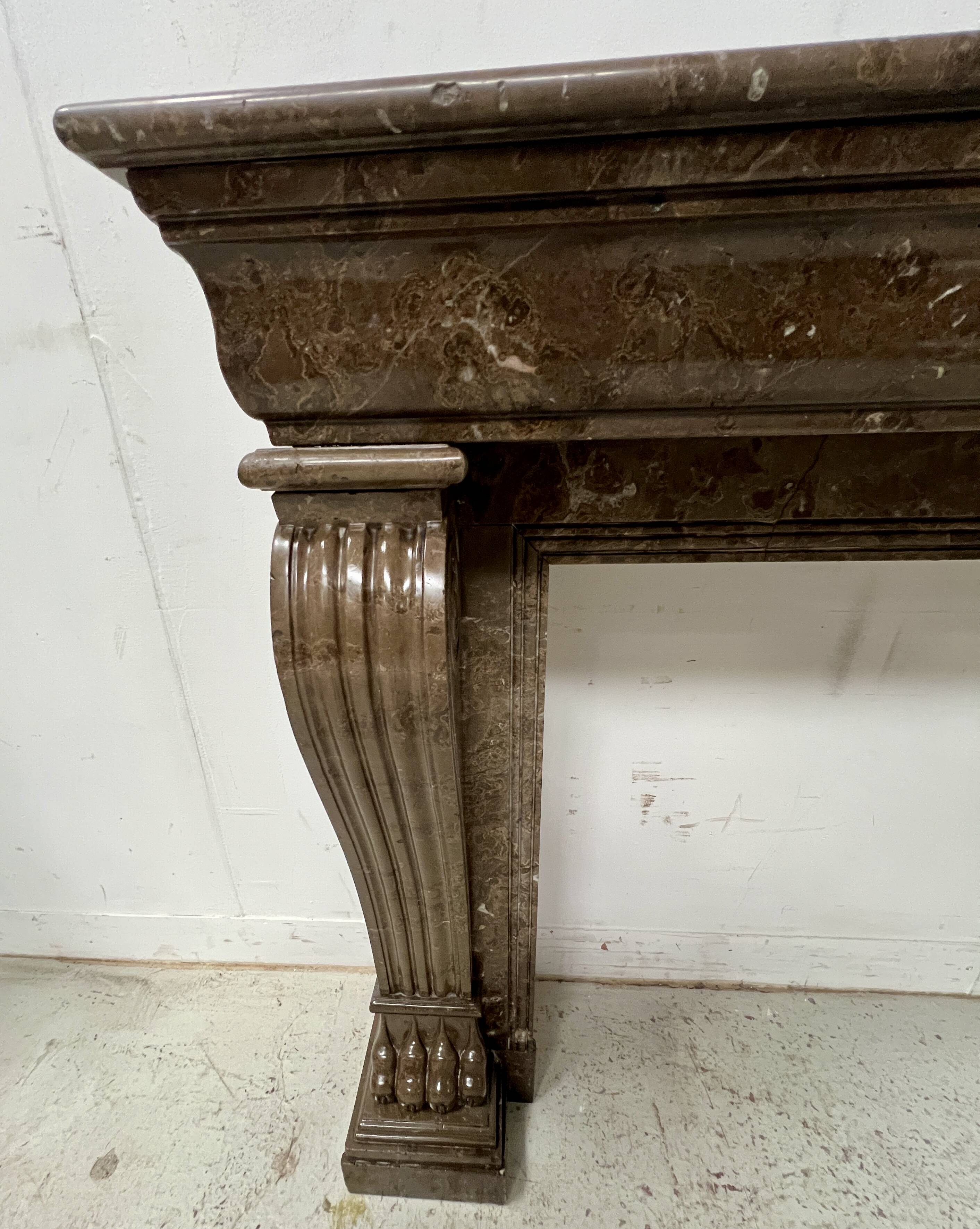 Napoleon III fireplace with claw feet in speckled marble, 19th century.