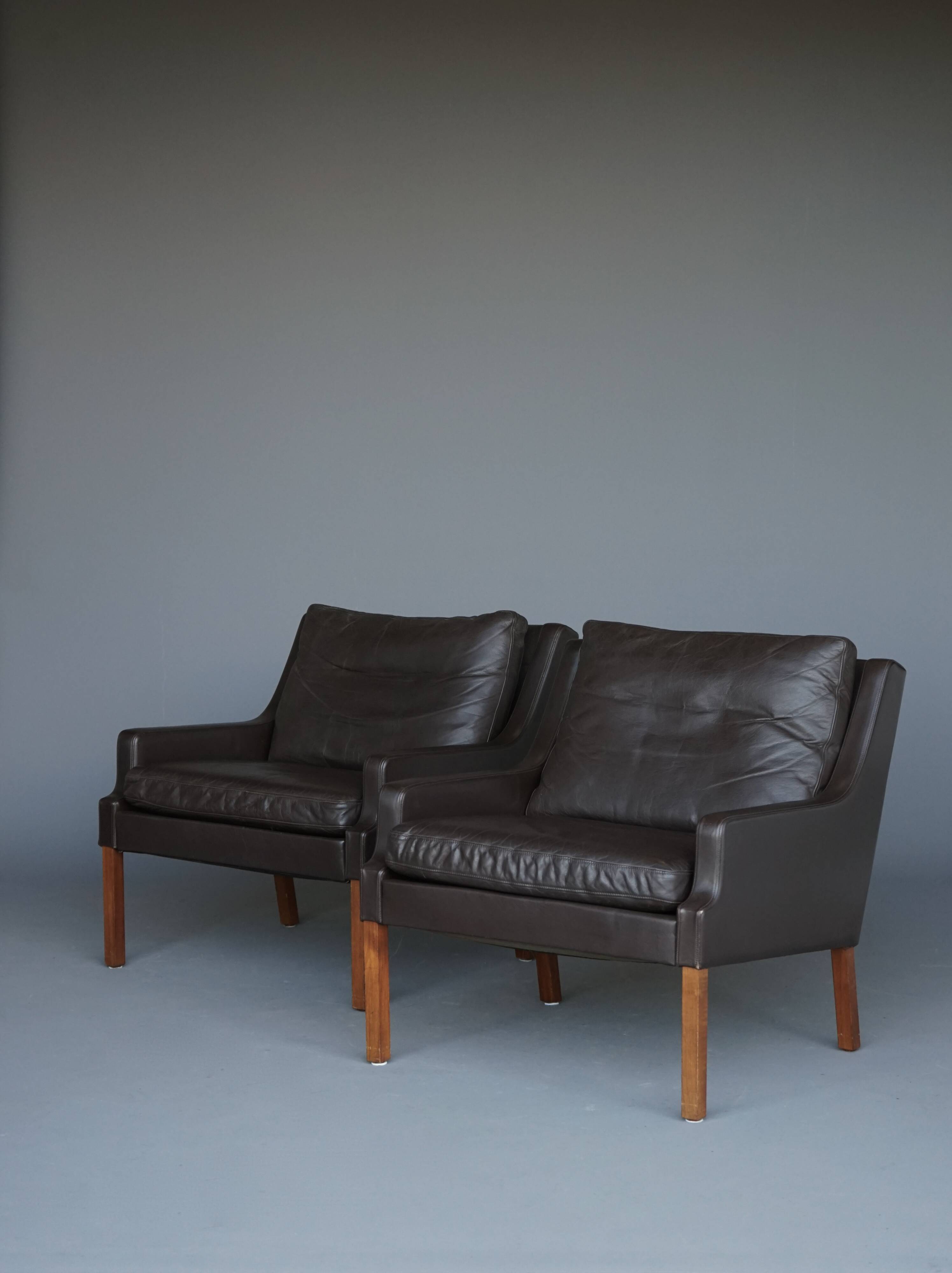 x2 Danish Armchairs in Leather by Georg Thams, Denmark 1960s