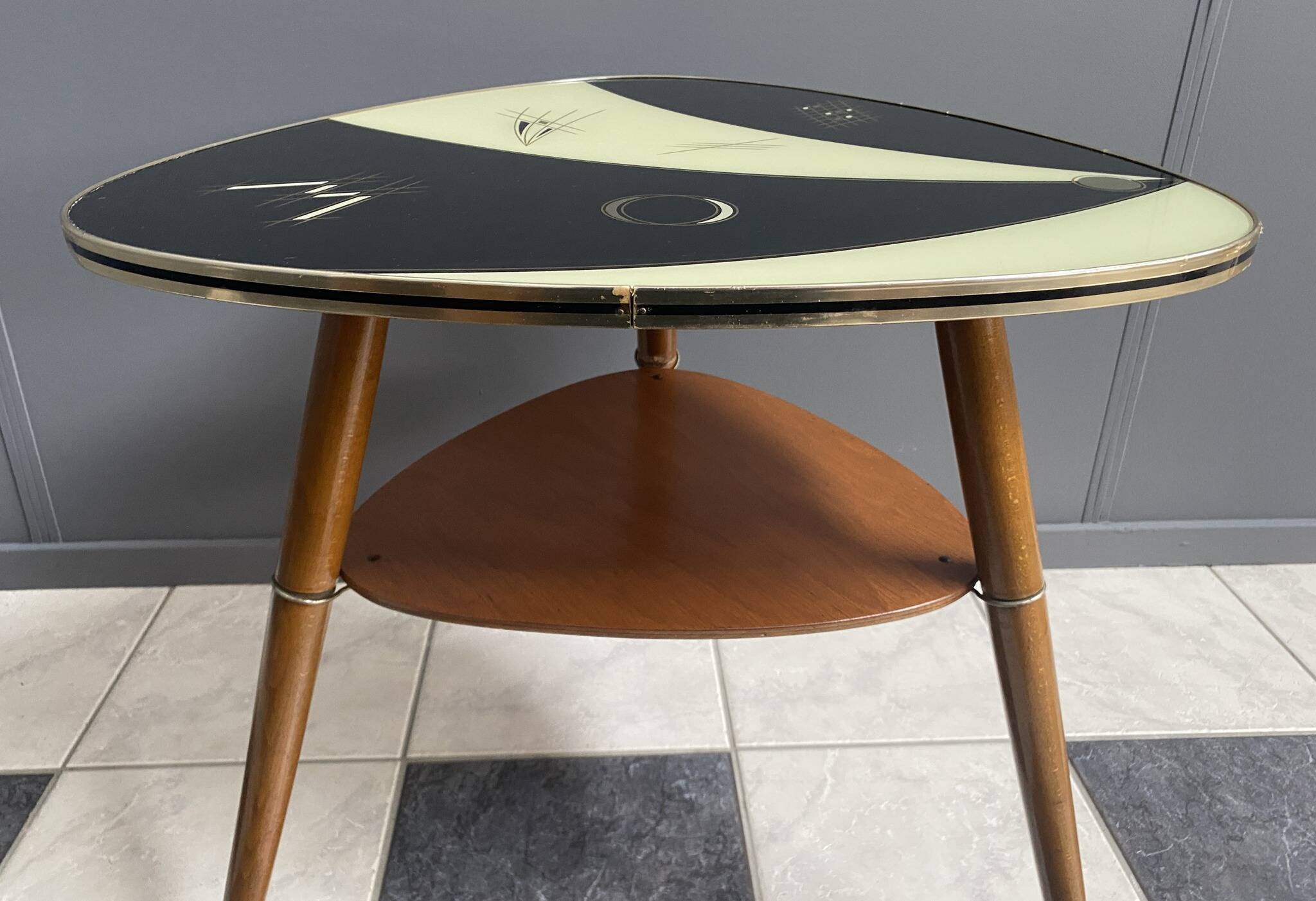 Triangular glass table from the 1960s