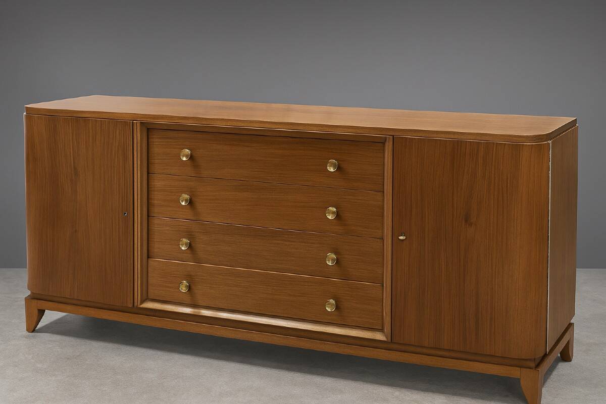 According to André Arbus, a sideboard in a row from the Art Deco period in blonde mahogany.