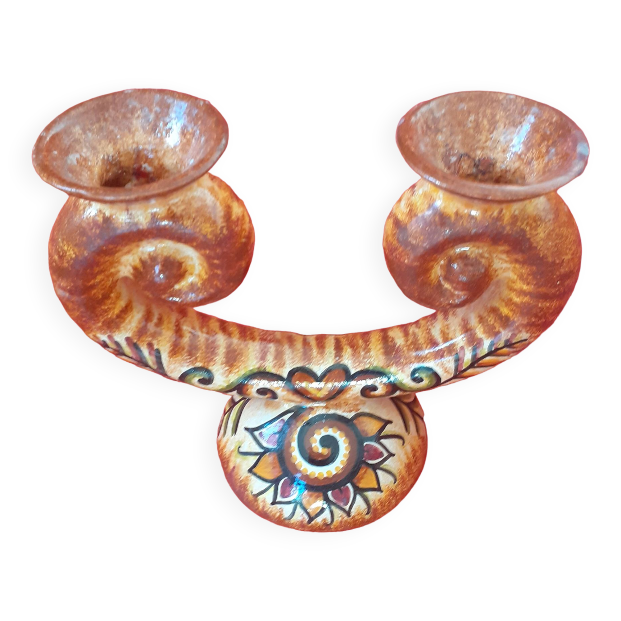 Antique Paul Fouillen candle holder. Quimper. Hand painted. 2 candles.