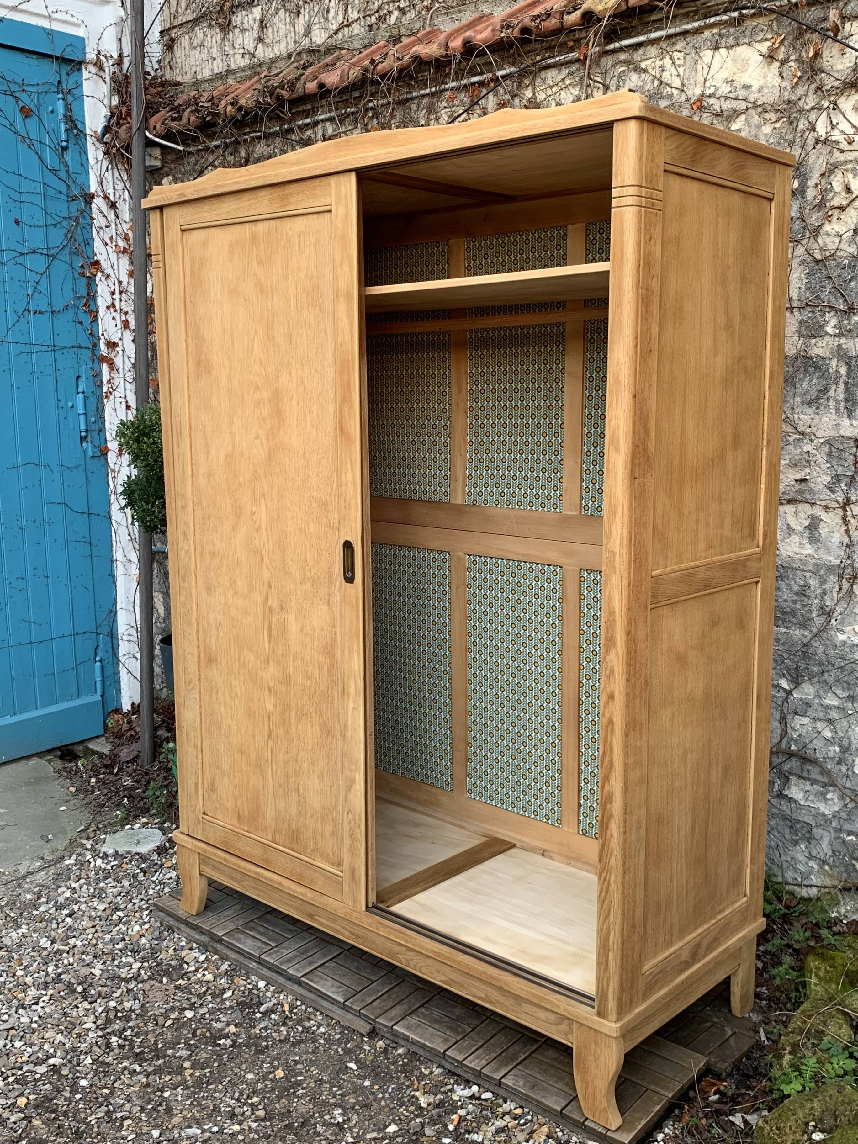 Parisian art deco wardrobe sliding doors solid raw oak
