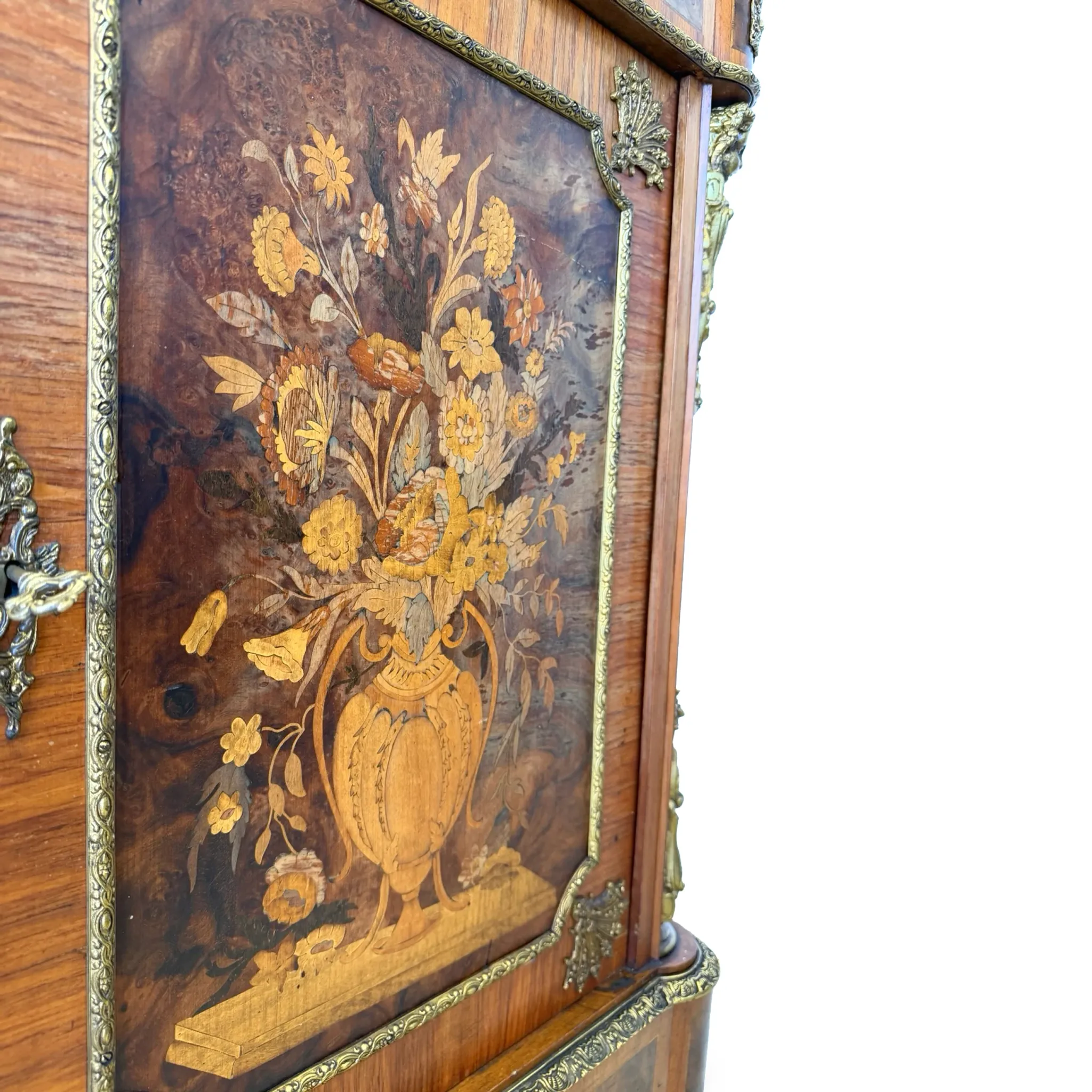 An antique French Louis XVI-style marble-top side cabinet