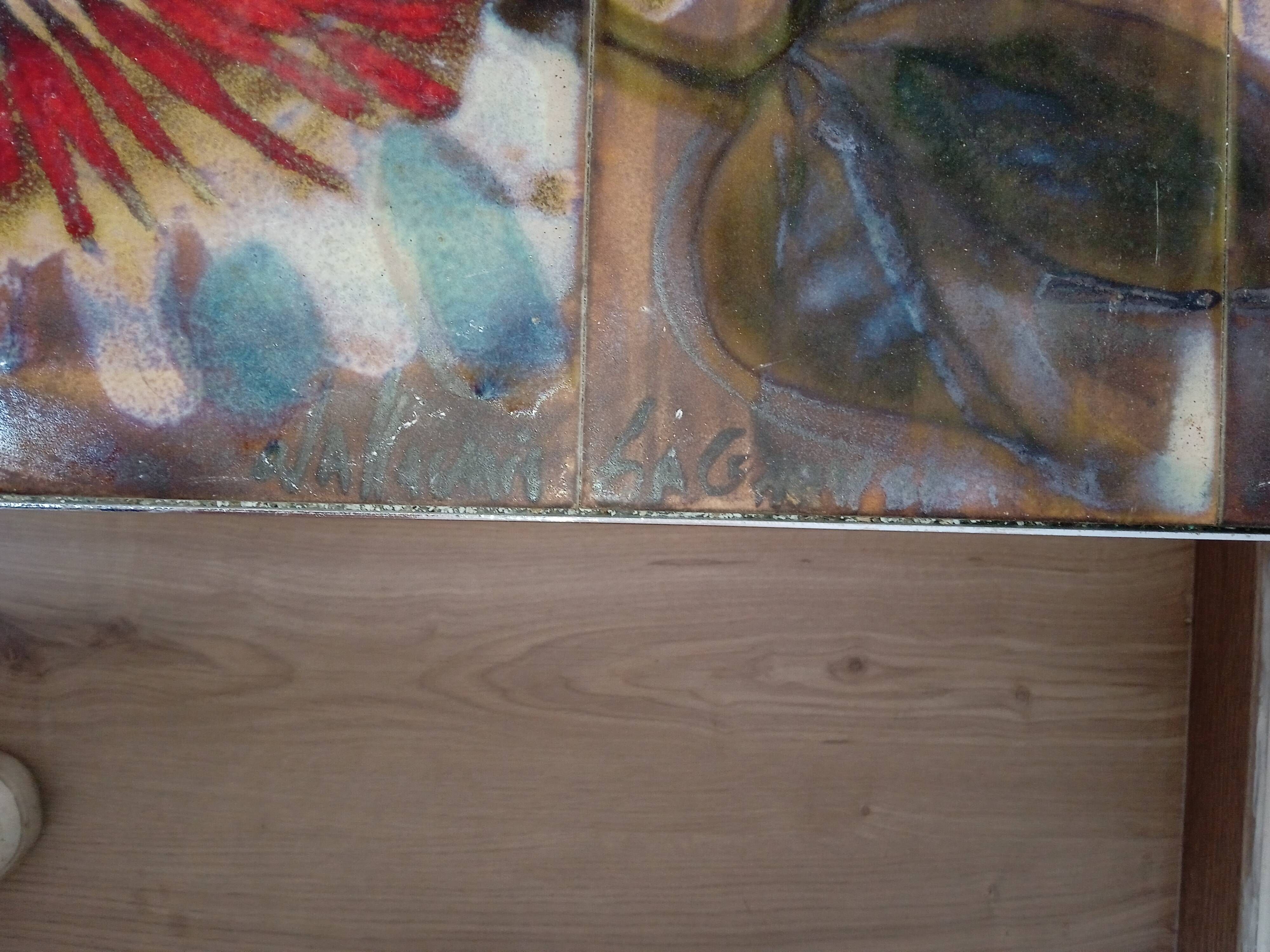 Vintage coffee table metal chrome annes 70 painted ceramic sign vallauris la grange