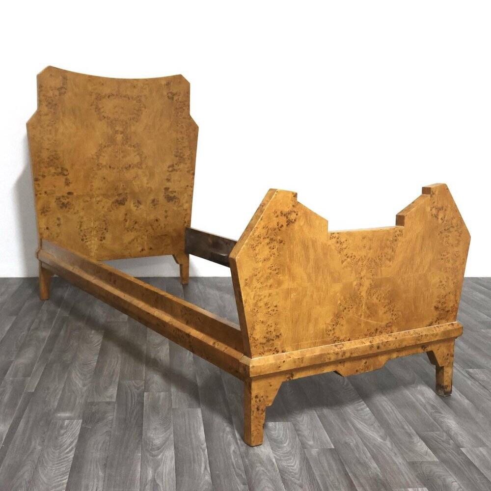 Art Deco Cubist Single Bed in Birch Burl, 1930s-1940s