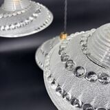 Set of 3 moulded glass pendant lights with cabochons, Art Deco style Ezan.