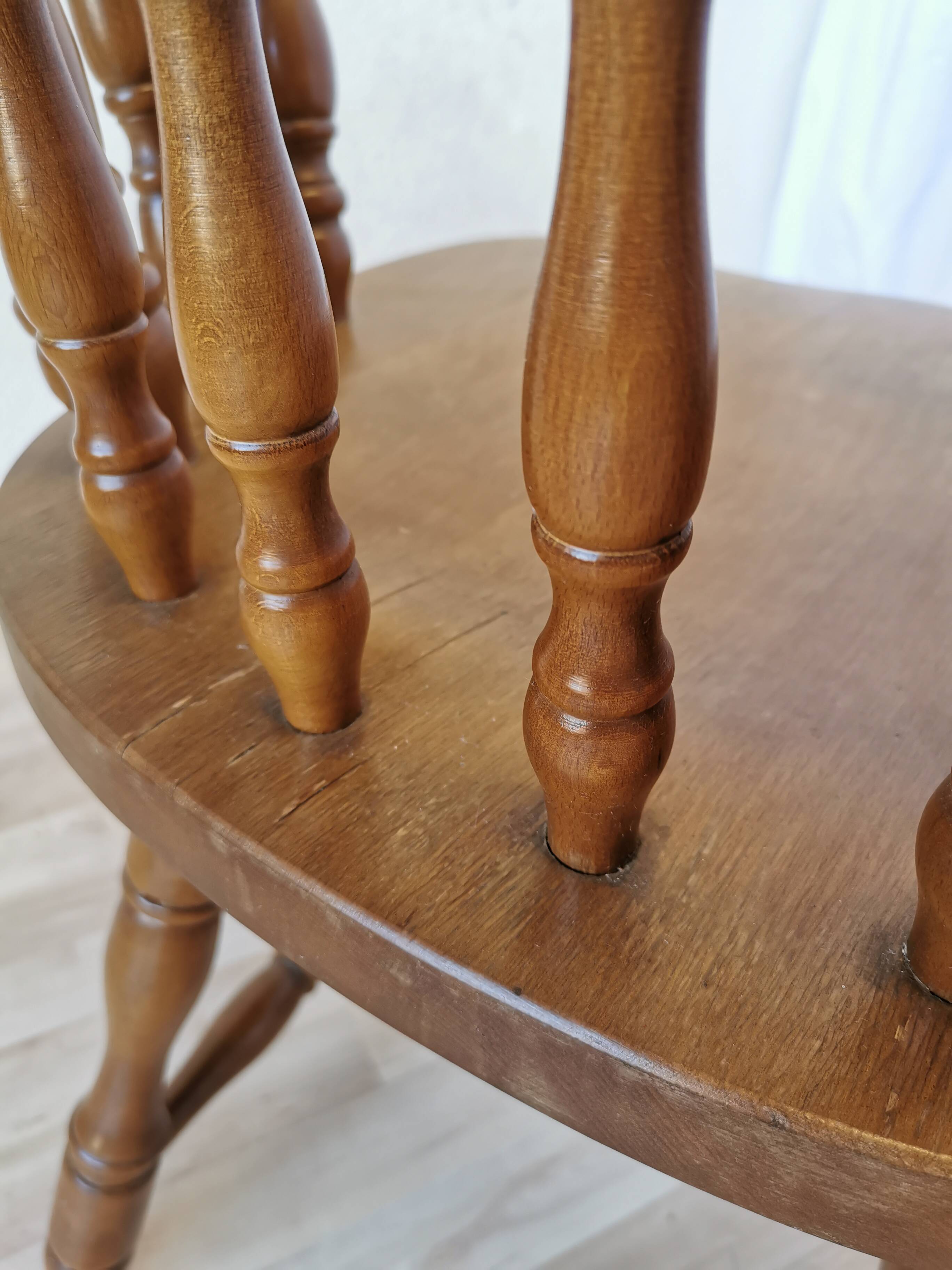 Vintage Beech Wood Windsor Dining Chair - 1970s Captains Armchair