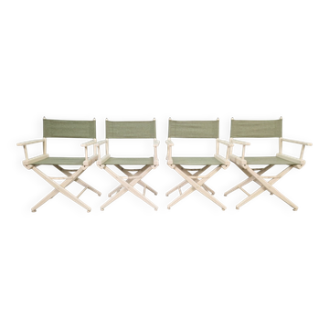 Chaises pliantes de directeur en bois vintage, années 1960, ensemble de 4