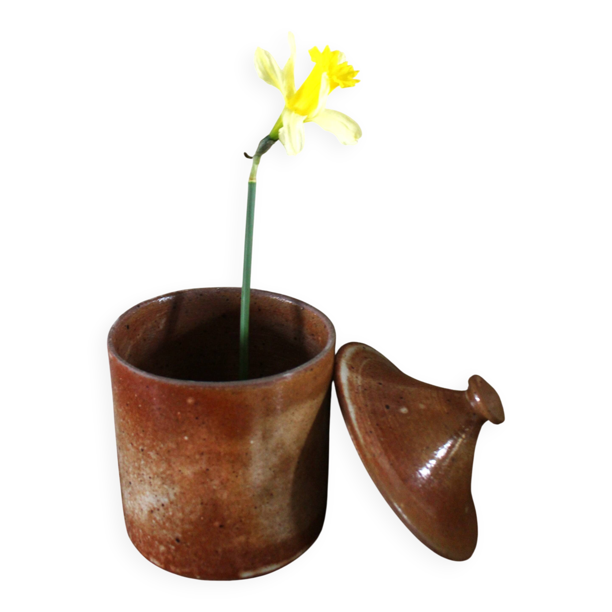 Vintage stoneware vase pot with lid