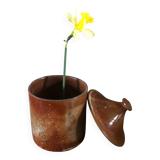 Vintage stoneware vase pot with lid