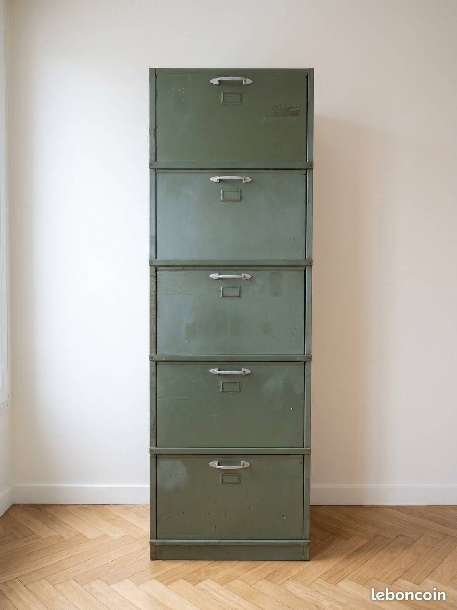 Vintage green steel filing cabinet