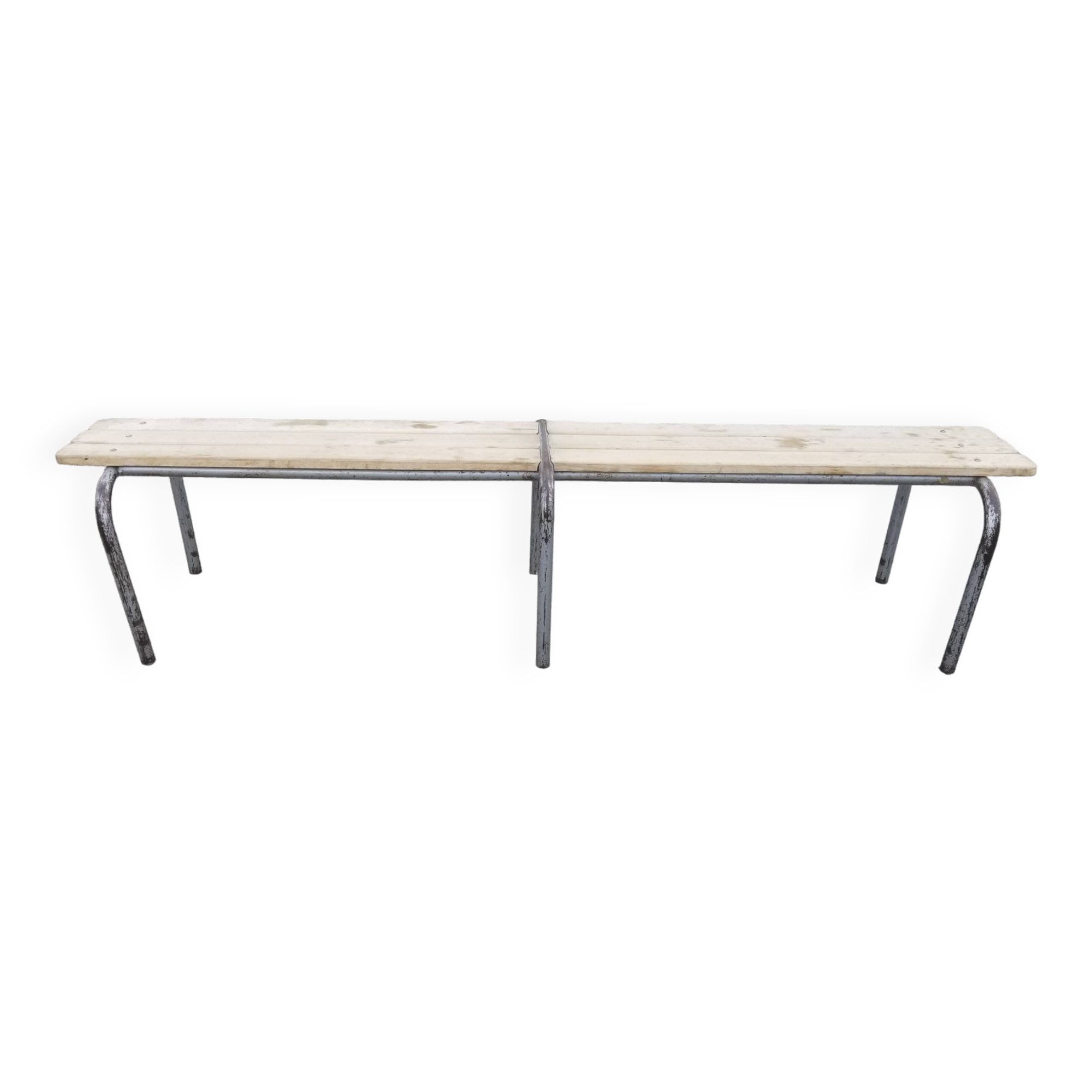Banc d'écolier vintage en bois et acier | Selency