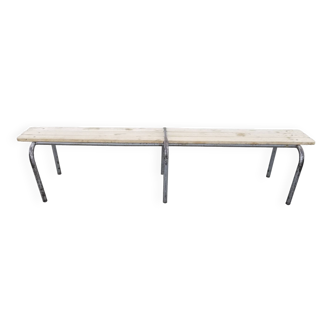 Banc d'écolier vintage en bois et acier