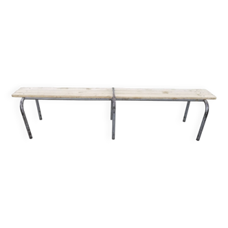 Vintage school bench in wood and steel
