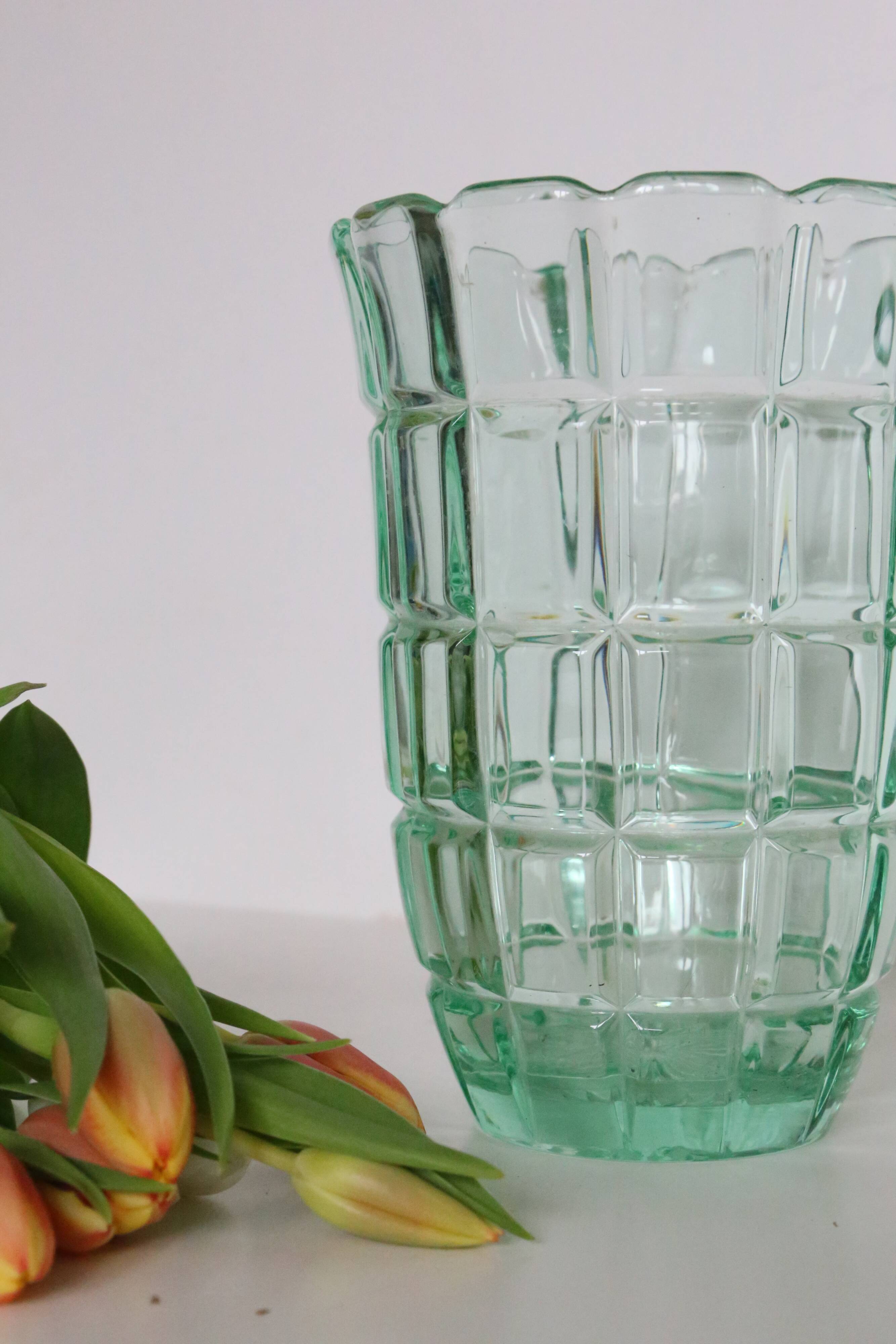 Green crystal vase, vintage French