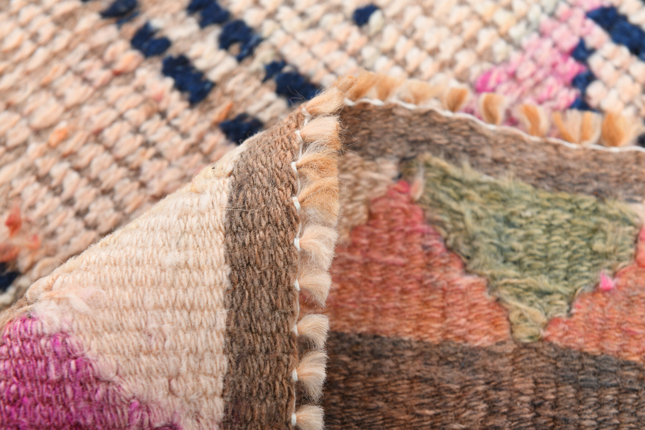 Pale orange & navy blue vintage runner rug 78x357cm