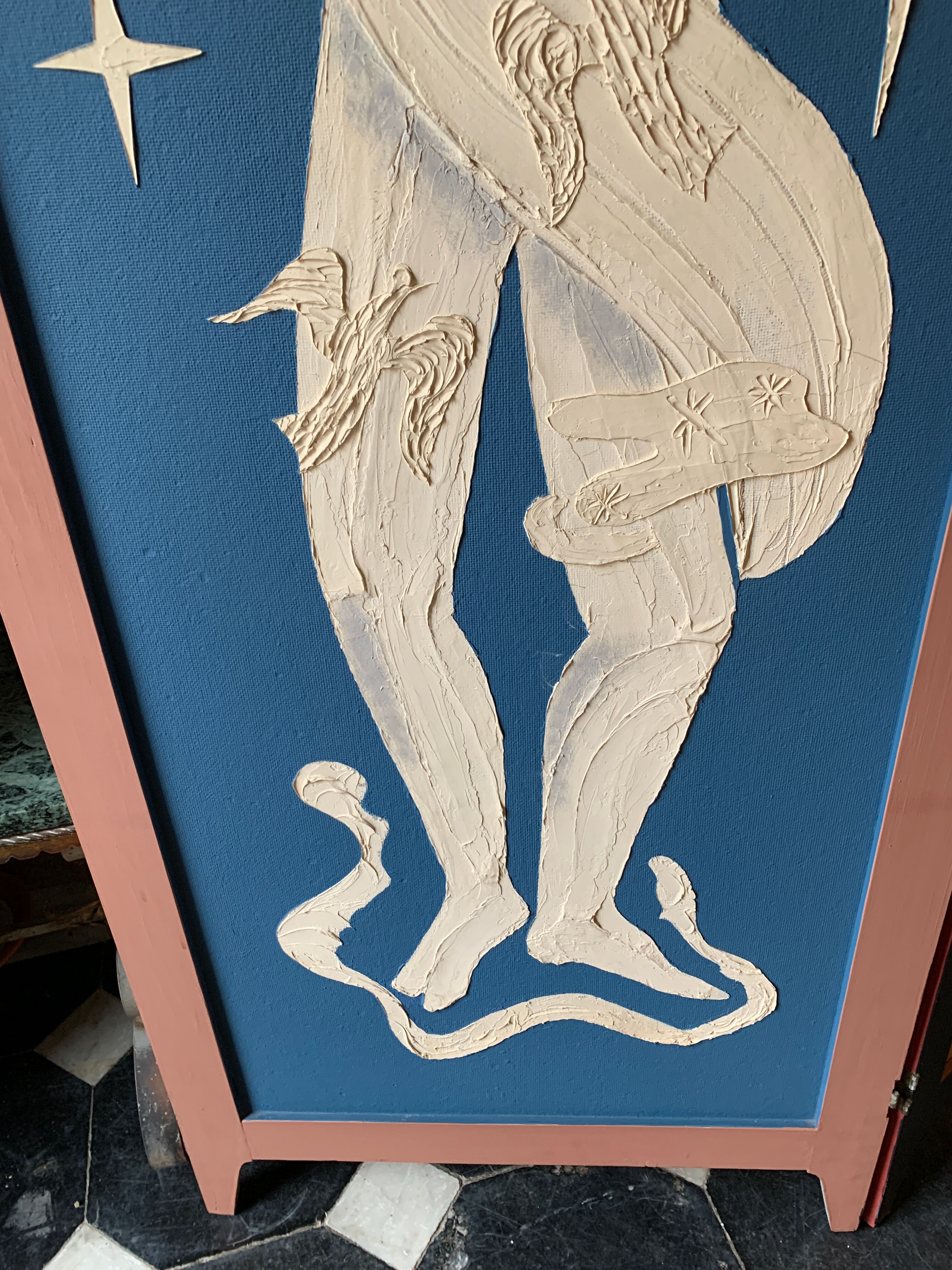 Claustra Expressionist screen " 4 Seasons & 4 Elements ", figurative painting, ca 1940