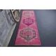 Vintage Turkish Hand-Knotted Wool Cotton Pink Runner Rug 80x264