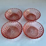 4 pink glass bowls