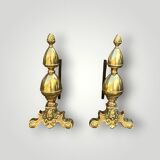Pair of antique brass and cast iron andirons – Louis XVI style