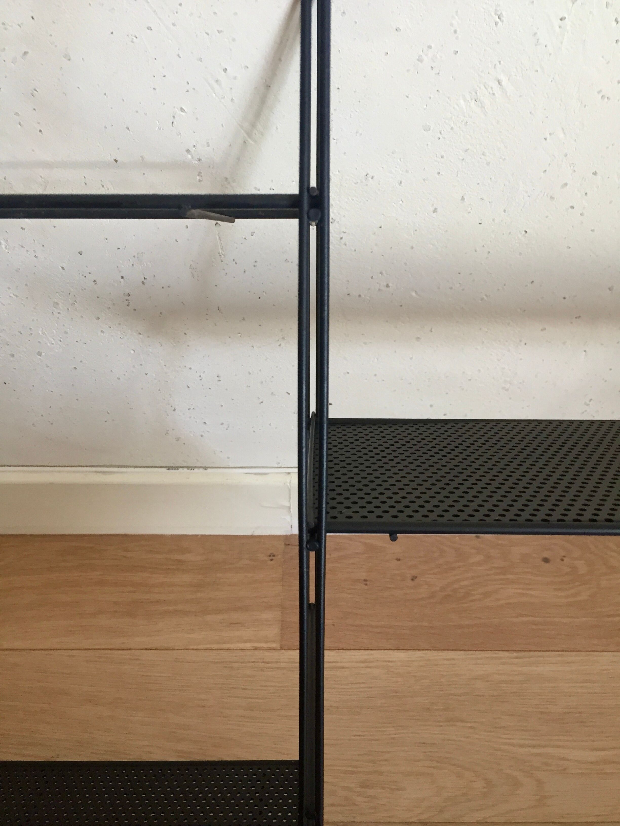 Rare modular wall shelf string perforated sheet metal vintage 60s string