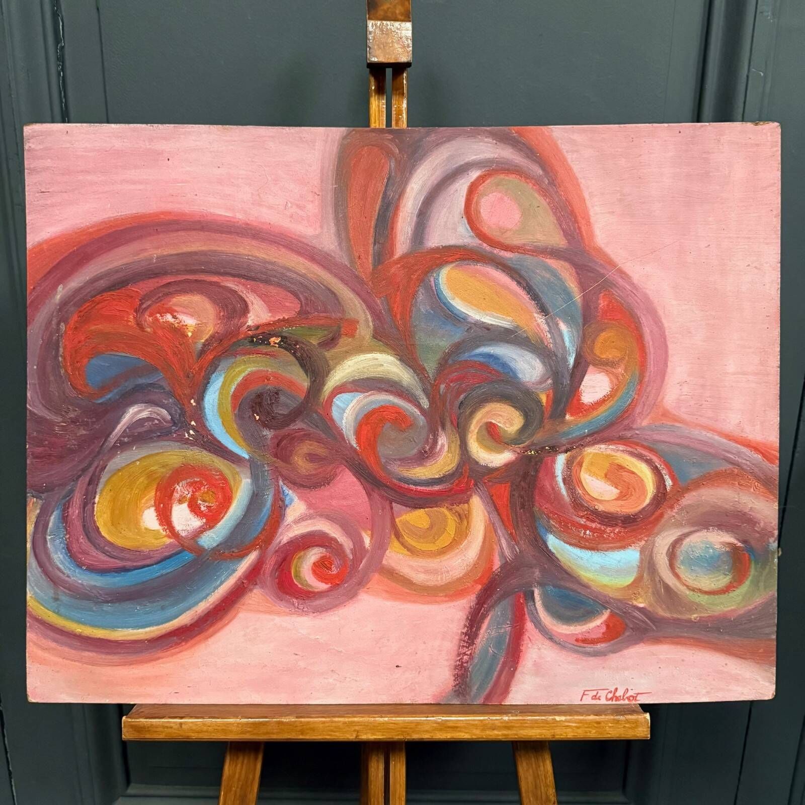 Oil on cardboard modern composition by François de Chabot 1960-70