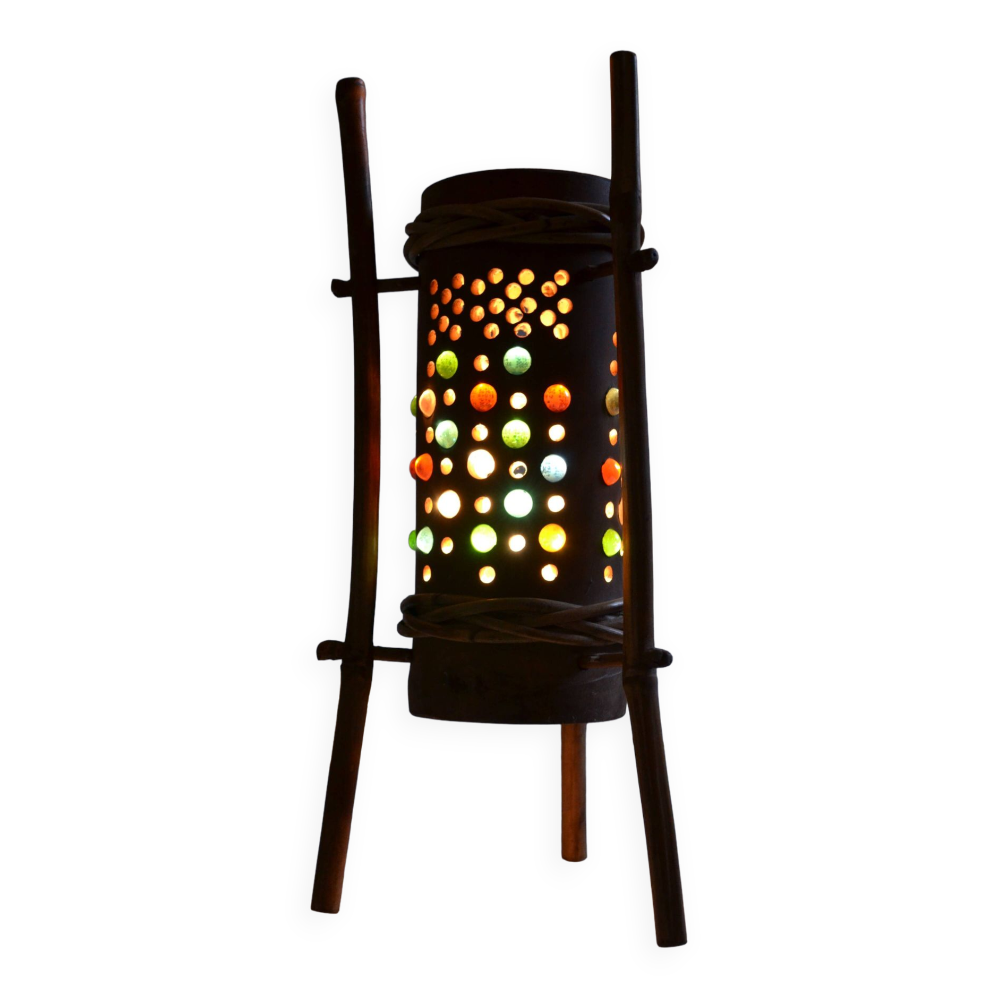Lampe vintage tripode en bambou