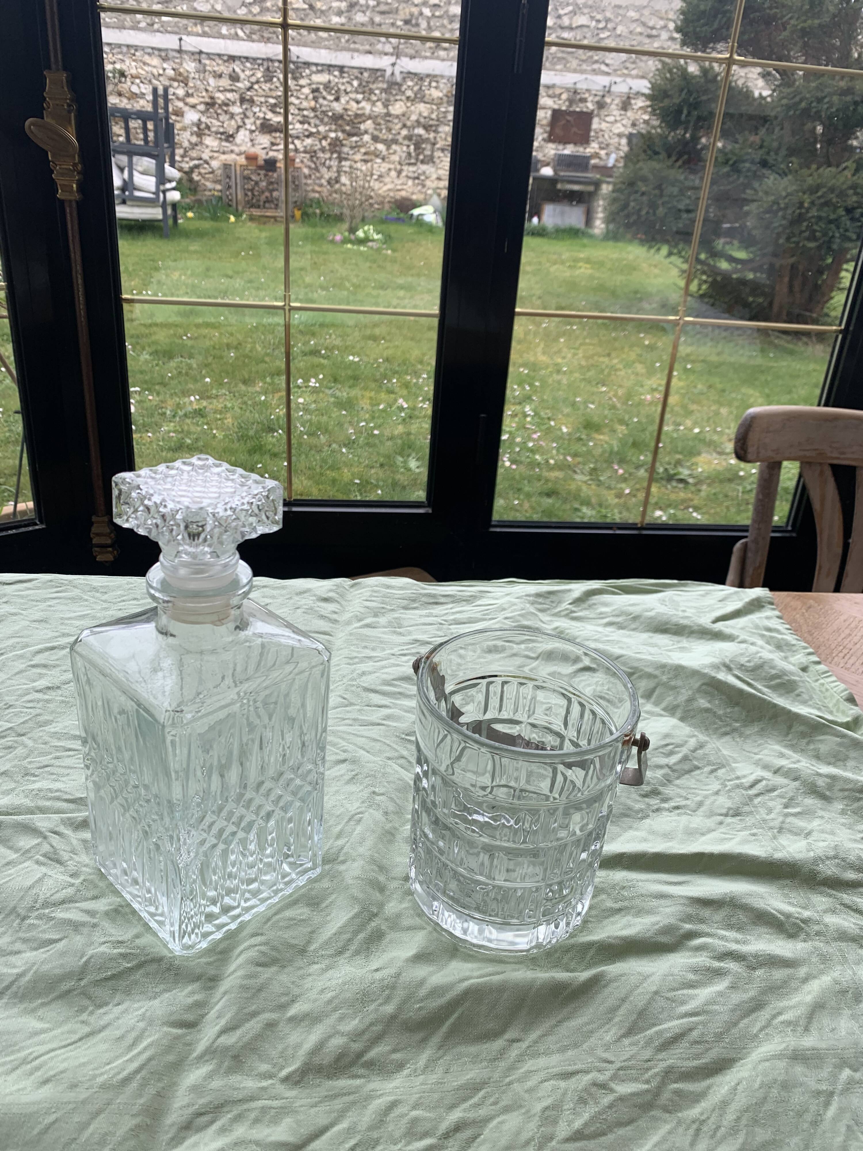 Vintage whiskey decanter and ice bucket