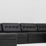Canapé modulable vintage en cuir noir des années 1970