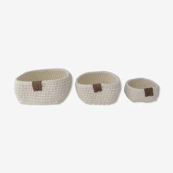 Lot de 3 panières au crochet en coton