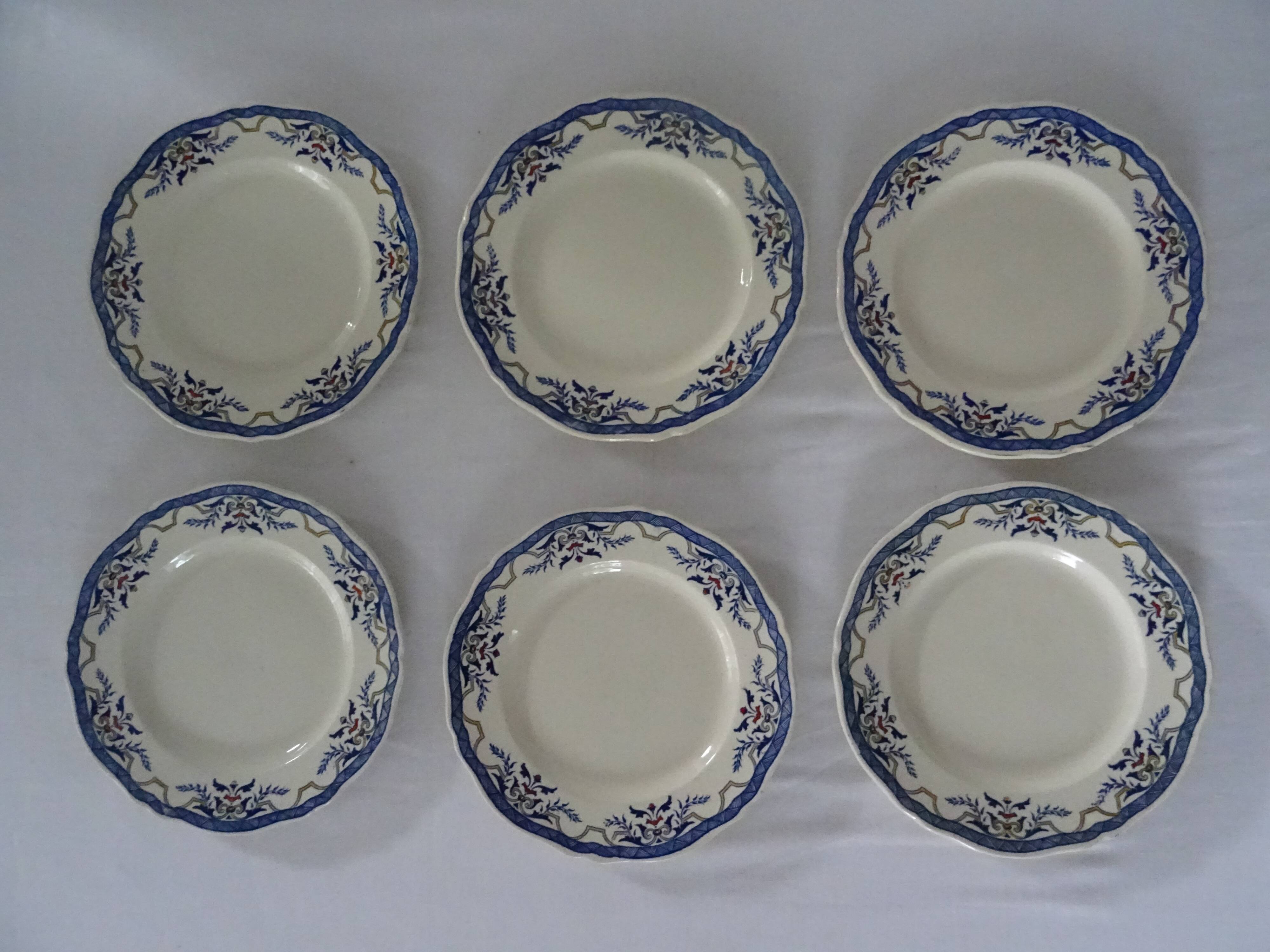 6 plates luneville k & g  villeray décor blue old faience