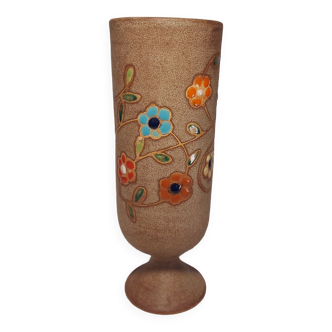 Vase en Vallauris motif fleurs 70's